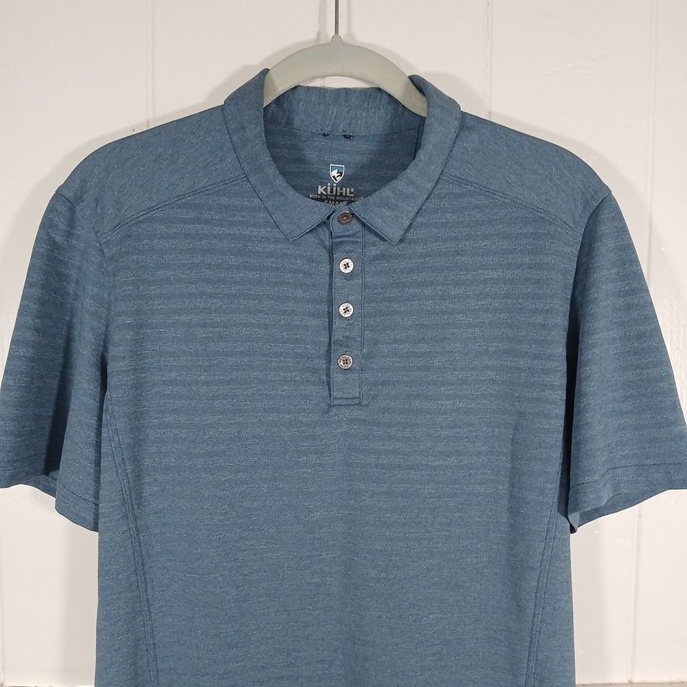 Kuhl Shirt AirKuhl Polo Men's Small Blue Stripe Hiking Athletic Gorpcore SS 7344
